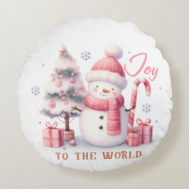 Christmas Joy to the World Round Pillow Rund Kudde
