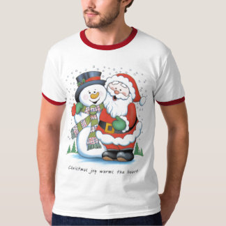 christmas_joy_warms_the_heart_santa_claus_frosty_s tee shirt