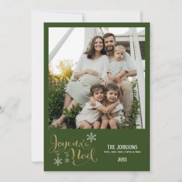 Christmas Joyeux Noel Snowflakes Green Plaid Julkort