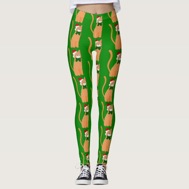 christmas jultomten hat orange cat leggings (Framsida)