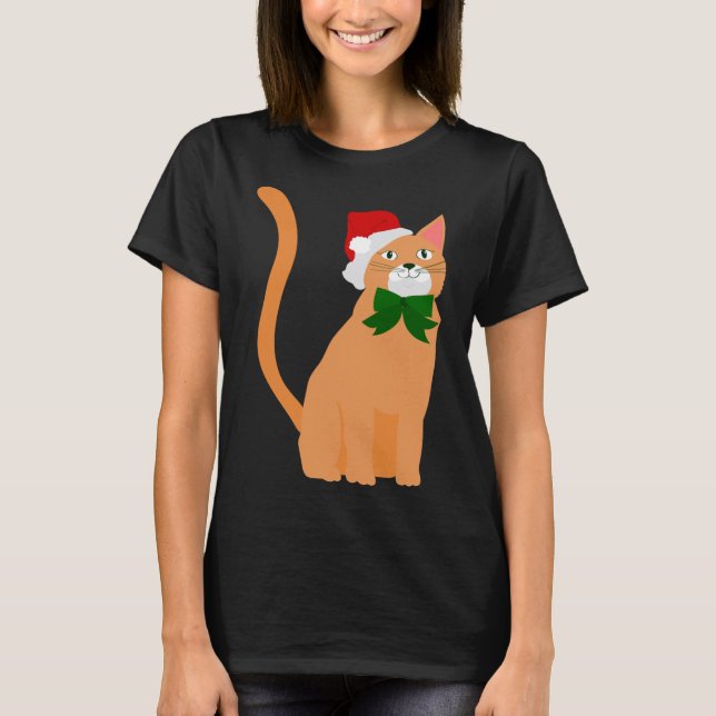 christmas jultomten hat orange cat t shirt (Framsida)