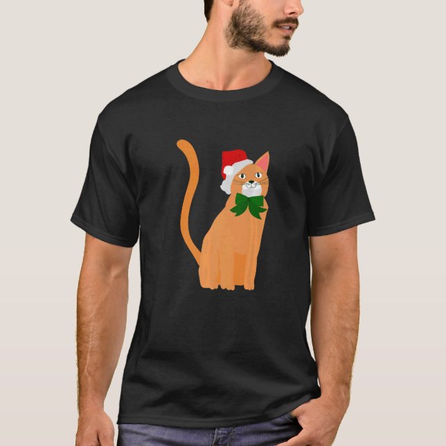 christmas jultomten hat orange cat t shirt (Framsida)