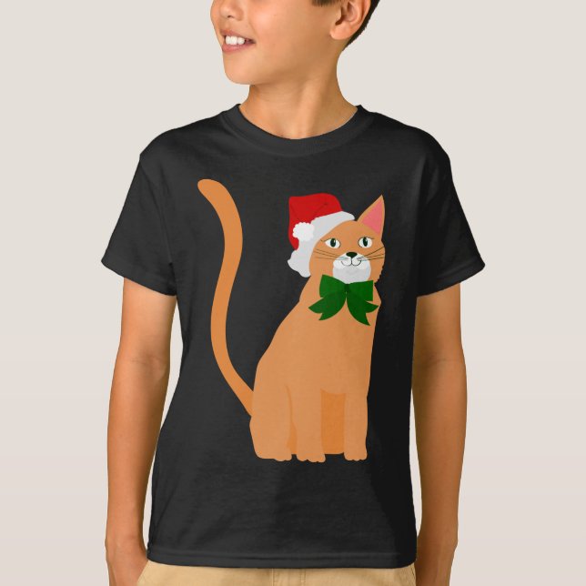 christmas jultomten hat orange cat t shirt (Framsida)