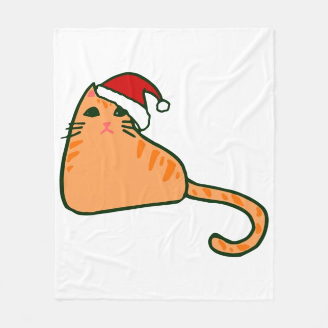 christmas jultomten hat orange tabby katt fleecefilt (Framsidan)