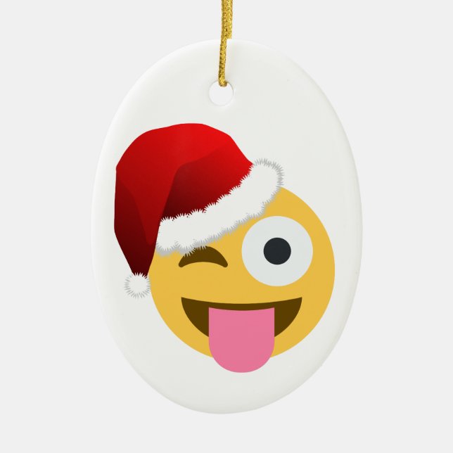 christmas jultomten winking emoji julgransprydnad keramik (Framsidan)