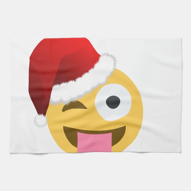 christmas jultomten winking emoji kökshandduk (Horisontell)
