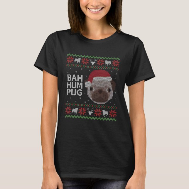 Christmas Jumper Bah Hum Pug Dog T Shirt (Framsida)