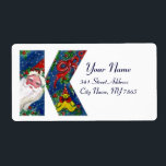 CHRISTMAS K BREV / JULTOMTEN MED RED RIBBON FRAKTSEDEL<br><div class="desc">K inledande brev, fet julklapp.Färgfull,  vismisk och konstnärlig akrylmålning inför jul. Jultomten,  snövinter-natten med blommigt,  kratt,  röda buskar,  grönt dekorativa växter,  rött rosett band,  hollbär,  marionetter och leksaker i snö av Bulgan Lumini (c) com</div>