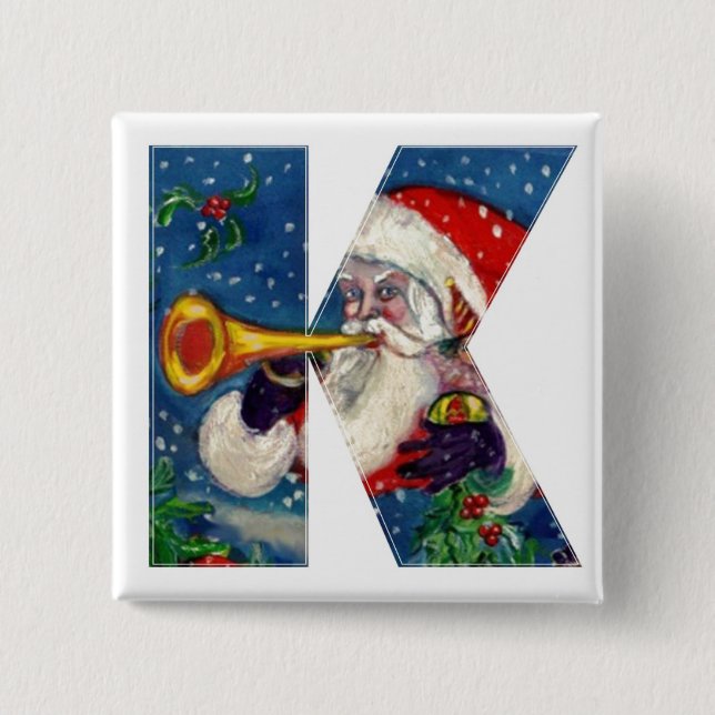 CHRISTMAS K BREV / SANTA BUGLER MONOGRAM KNAPP (Framsida)