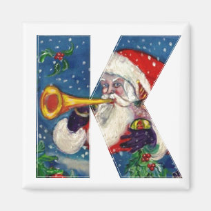 CHRISTMAS K BREV / SANTA BUGLER MONOGRAM MAGNET