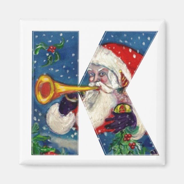 CHRISTMAS K BREV / SANTA BUGLER MONOGRAM MAGNET (Framsidan)