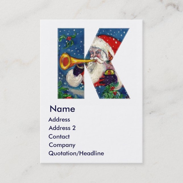 CHRISTMAS K BREV / SANTA BUGLER MONOGRAM VISITKORT (Framsida)