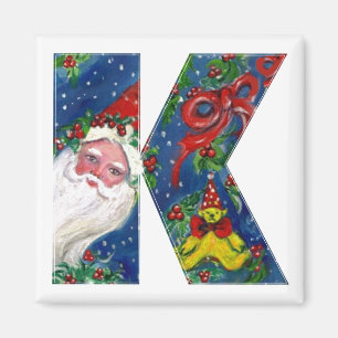 CHRISTMAS K BREV / SANTA RED RIBBON MONOGRAM MAGNET