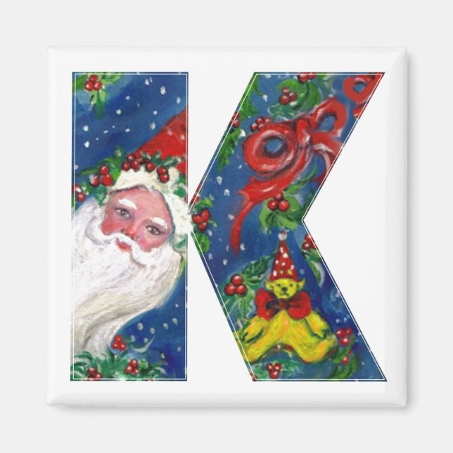 CHRISTMAS K BREV / SANTA RED RIBBON MONOGRAM MAGNET (Framsidan)
