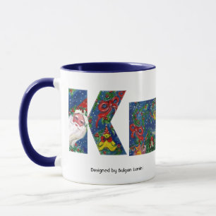 CHRISTMAS K BREV / SANTA RED RIBBON MONOGRAM MUGG