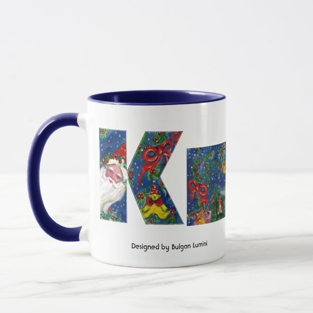 CHRISTMAS K BREV / SANTA RED RIBBON MONOGRAM MUGG (Vänster)