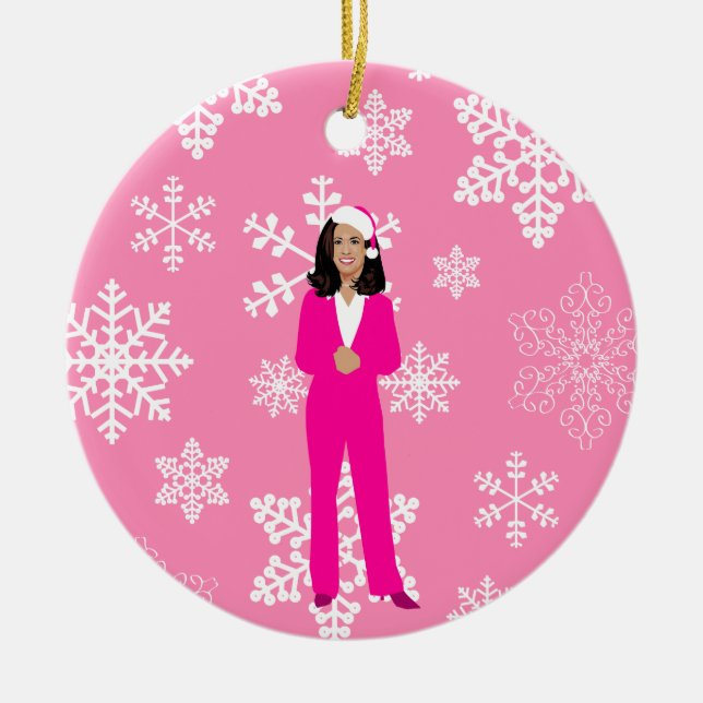 christmas kamala harris Santa isig rosa Julgransprydnad Keramik (Framsidan)