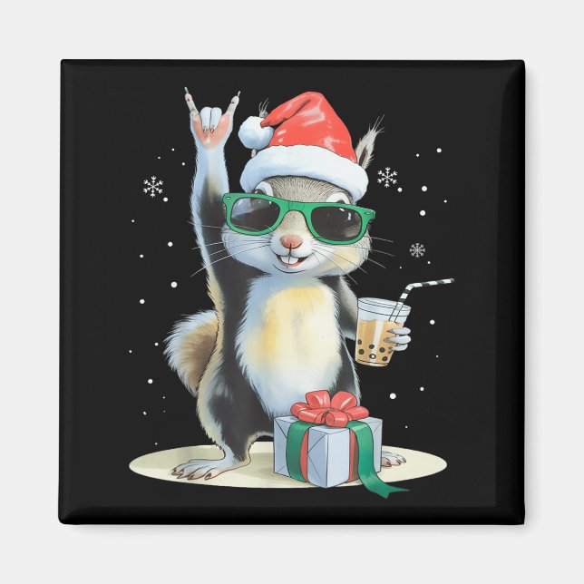 Christmas Kawaii Squirrel Bubble Tea Boba Squirrel Magnet (Framsidan)