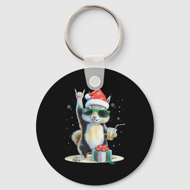 Christmas Kawaii Squirrel Bubble Tea Boba Squirrel Nyckelring (Framsida)