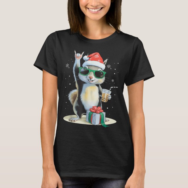 Christmas Kawaii Squirrel Bubble Tea Boba Squirrel T Shirt (Framsida)
