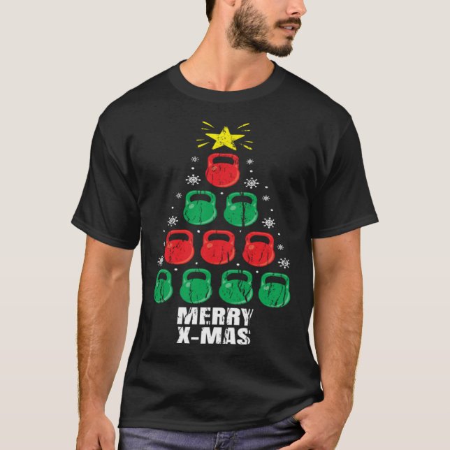 Christmas Kettlebells Tree Holiday  Workout T Shirt (Framsida)