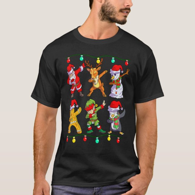 Christmas Kids Boys Men Dabbing Santa Elf Deer Fri T Shirt (Framsida)