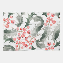 Christmas Kitchen Towel Red and Green Holly Kökshandduk