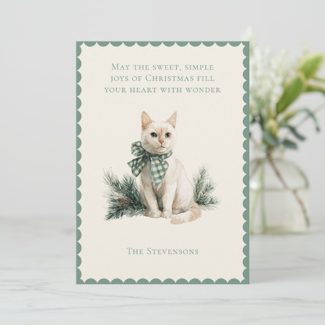 Christmas Kitty Cat with Pine Flat Holiday Card Julkort (Stående Fram)