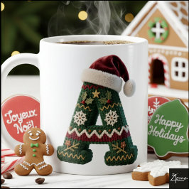 Christmas Knit Sweater Letter A Santa Hat Kaffemugg