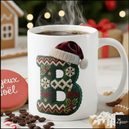 Christmas Knit Sweater Letter B Santa Hat Kaffemugg