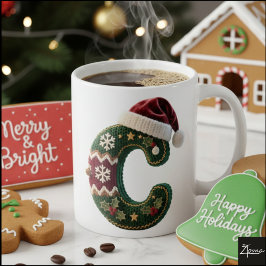 Christmas Knit Sweater Letter C Santa Hat Kaffemugg