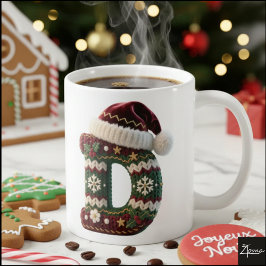 Christmas Knit Sweater Letter D Santa Hat Kaffemugg