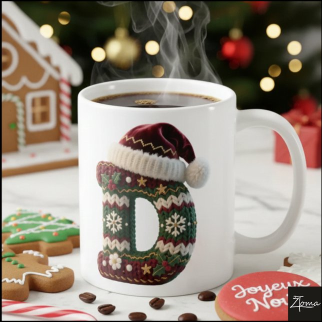 Christmas Knit Sweater Letter D Santa Hat Kaffemugg (Skapare uppladdad)