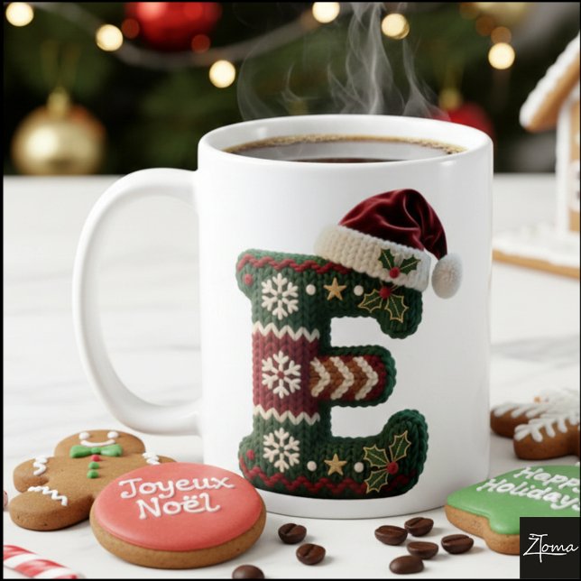 Christmas Knit Sweater Letter E Santa Hat Kaffemugg (Skapare uppladdad)