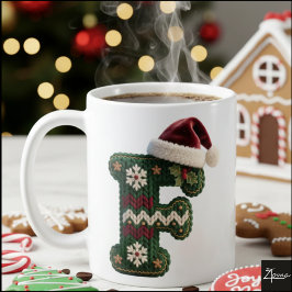 Christmas Knit Sweater Letter F Santa Hat Kaffemugg