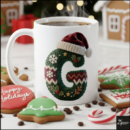 Christmas Knit Sweater Letter G Santa Hat Kaffemugg
