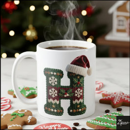 Christmas Knit Sweater Letter H Santa Hat Kaffemugg