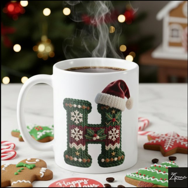 Christmas Knit Sweater Letter H Santa Hat Kaffemugg (Skapare uppladdad)