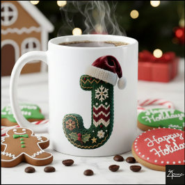 Christmas Knit Sweater Letter J Santa Hat Kaffemugg