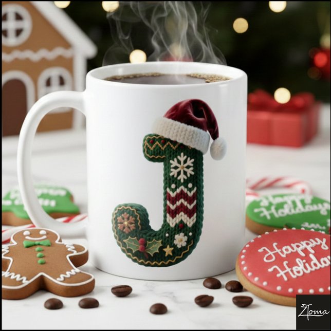 Christmas Knit Sweater Letter J Santa Hat Kaffemugg (Skapare uppladdad)