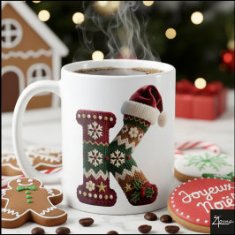 Christmas Knit Sweater Letter K Santa Hat Kaffemugg