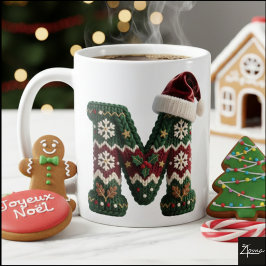 Christmas Knit Sweater Letter N Santa Hat Kaffemugg