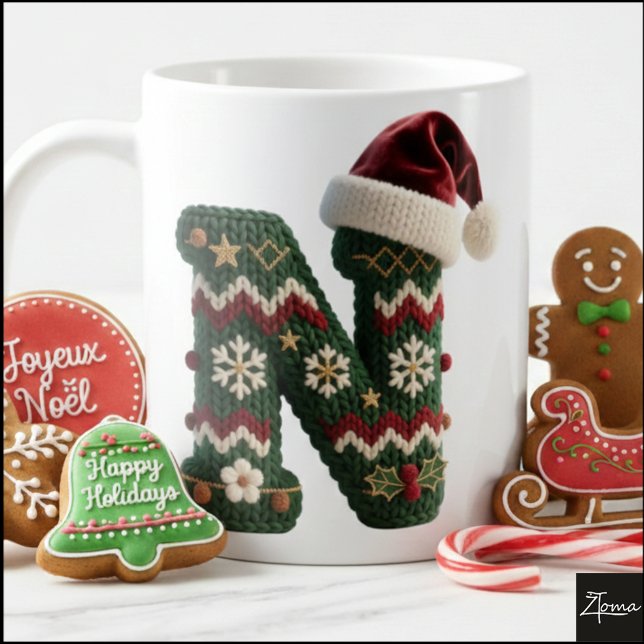 Christmas Knit Sweater Letter N Santa Hat Kaffemugg (Skapare uppladdad)