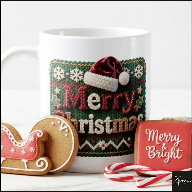 Christmas Knit Sweater Merry Christmas Santa Hat Kaffemugg (Skapare uppladdad)