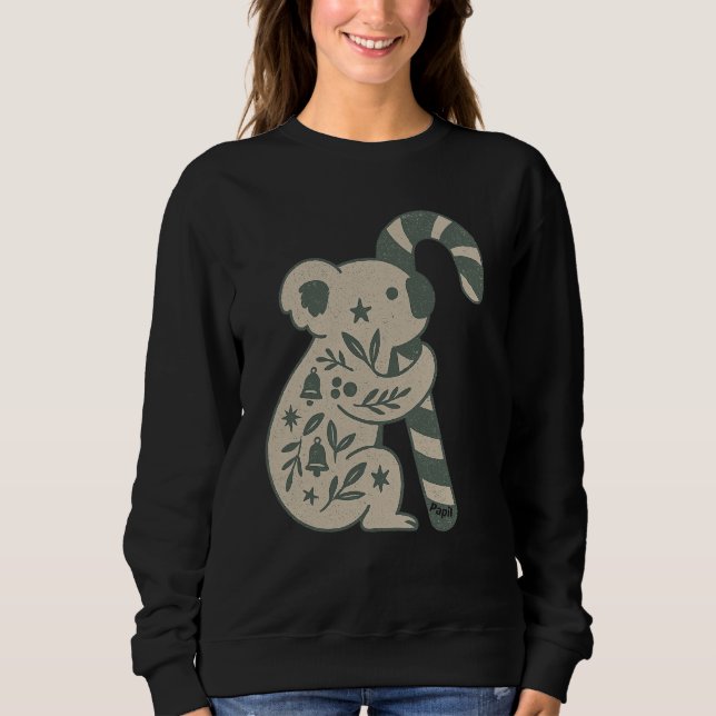 Christmas Koala with Candy Cane Sweatshirt T Shirt (Framsida)