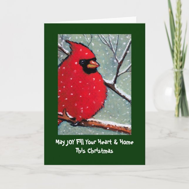 CHRISTMAS-KORT: CARDINAL, BIRD, PASTEL ART HELGKORT (Framsida)