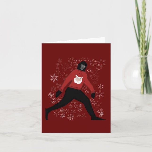 Christmas-kort med bigfoot och Santa Helgkort (Framsida)