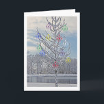 CHRISTMAS-KORT/ROMANTIC/SNÖ-COVERED TRÄD I PARK HELGKORT<br><div class="desc">EN LONE "YOUNG" TRÄD, DESS FÅ GRENAR SOM TÄCKS I SNÖ, LIKSOM PARKEN OCH MER MATURE TRÄD I BAKGRUNDEN, ÄR "DECORATED" MED FÄRGCHRISTMAS ORNAMENT. (ORNAMENT ÄR ANPASSADE OCH KAN ÄNDRAS ELLER TAS BORT). TRÄD STÅR FRAMÅT FÖR ETT SJÖ, VARS GLASLIKNANDE YTA ÅTERSPEGLAR DET ANDRA TRÄD RUNT SITT GRÄNS. EN BLÅ...</div>