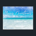 CHRISTMAS-KORT | Tropical Teal Blue Florida Beach Helg Vykort<br><div class="desc">Det här havsblåa havets vinkara helgdag-kort i teal-,  akvu- och marinblåshaderna är tropiskt och vismiskt och perfekt för en varm väderjul- eller semesterminnen. Anpassa ditt namn och du har ditt eget anpassade julkort vid kusten!</div>