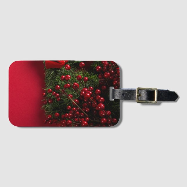 Christmas-krans med röda bär bagagebricka (Framsida horisontal)
